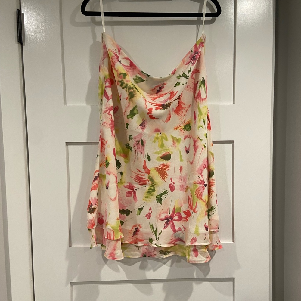 Charter club pink and green floral silk skirt